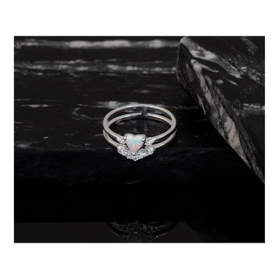 Sterling Silver Lab-Created Opal & CZ Heart Double Ring – view 7