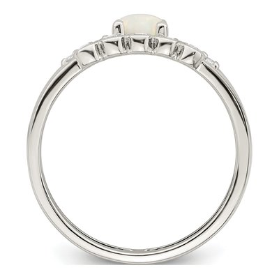Sterling Silver Lab-Created Opal & CZ Double Ring – view 3