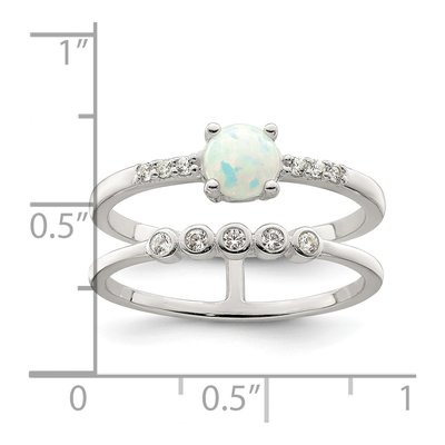 Sterling Silver Lab-Created Opal & CZ Double Ring – view 4