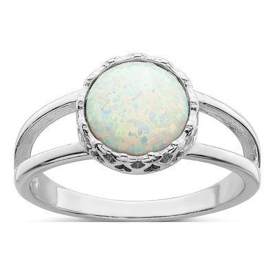 Sterling Silver Lab-Created Opal Inlay Ring