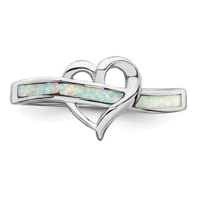 Sterling Silver Lab-Created Opal Heart Ring – view 6