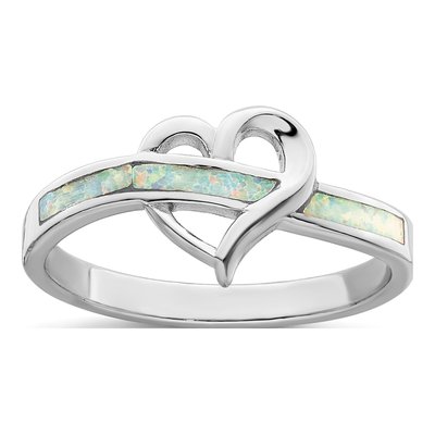 Sterling Silver Lab-Created Opal Heart Ring