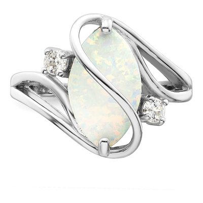 Sterling Silver Lab-Created Opal & CZ Twist Ring – view 6