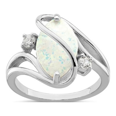 Sterling Silver Lab-Created Opal & CZ Twist Ring