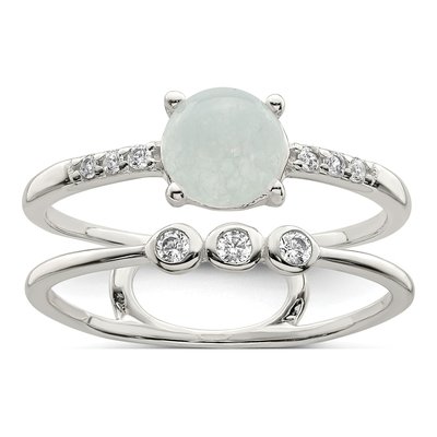 Sterling Silver CZ Quartzite Double Ring