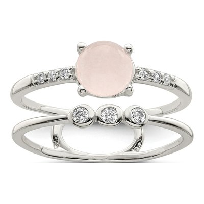 Sterling Silver CZ Quartzite Double Ring