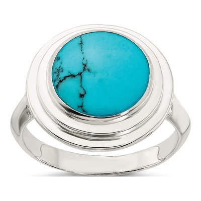 Sterling Silver Round Simulated Turquoise Ring