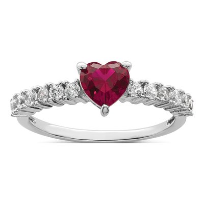Sterling Silver Lab-Created Ruby & CZ Heart Ring