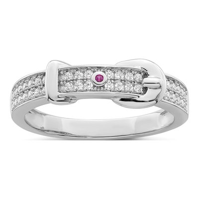 Sterling Silver CZ Corundum Buckle Ring