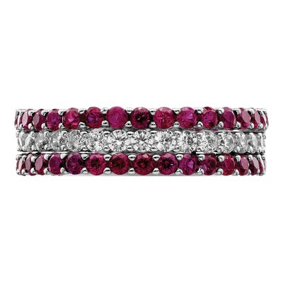 Sterling Silver Pink & White CZ 3 Ring Set – view 5