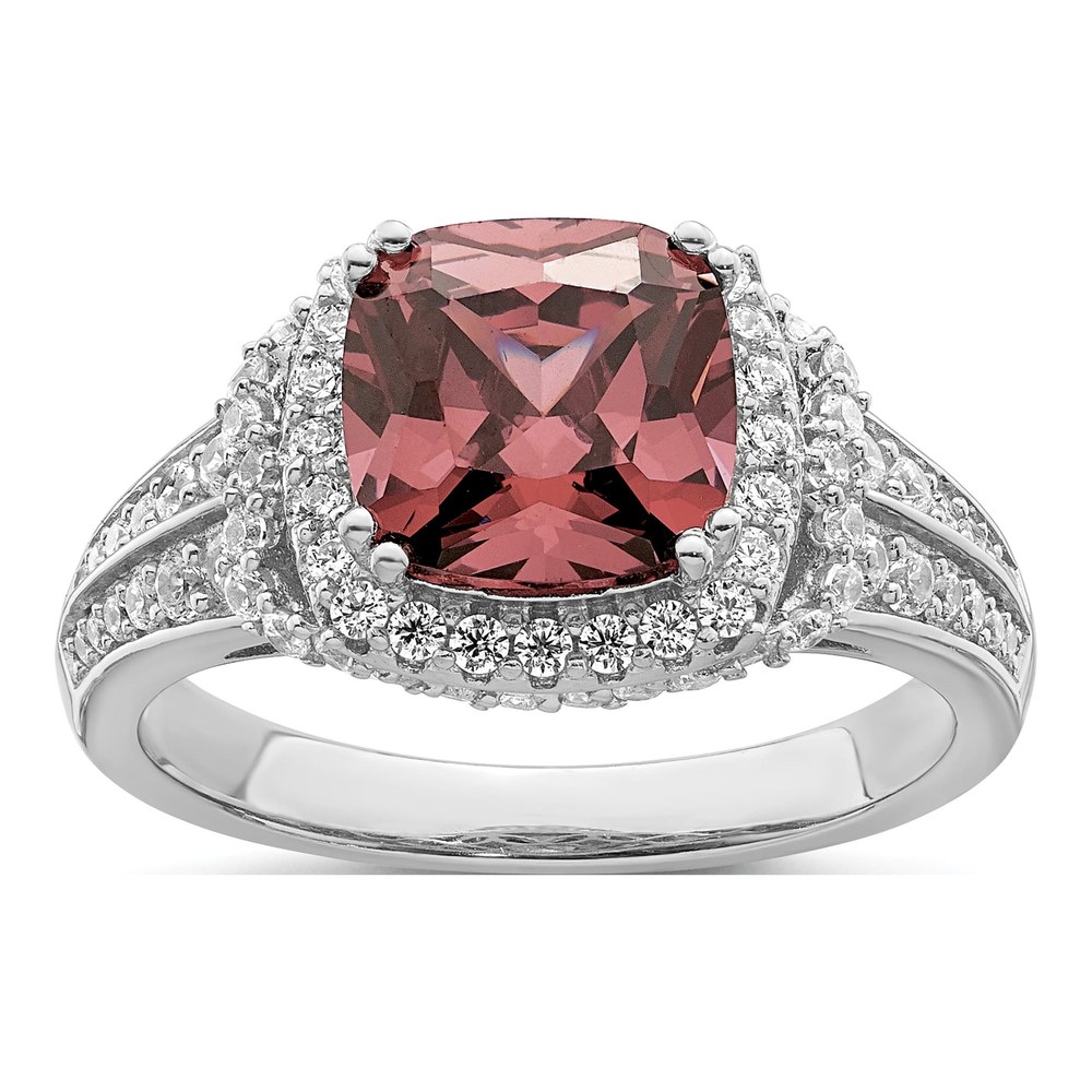 Sterling Silver Rhodium Plated Smoky Pink & White Cz Ring