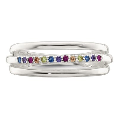 Sterling Silver CZ Rainbow 3-Band Ring – view 6