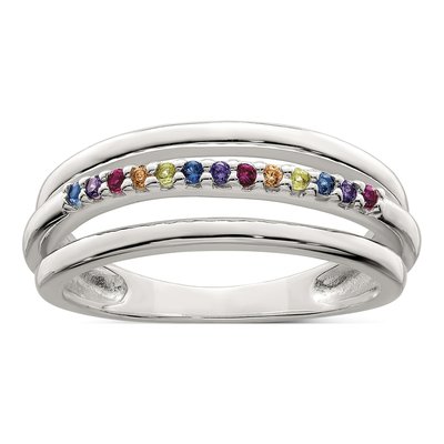 Sterling Silver CZ Rainbow 3-Band Ring