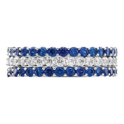 Sterling Silver Blue & White CZ 3 Ring Set – view 5