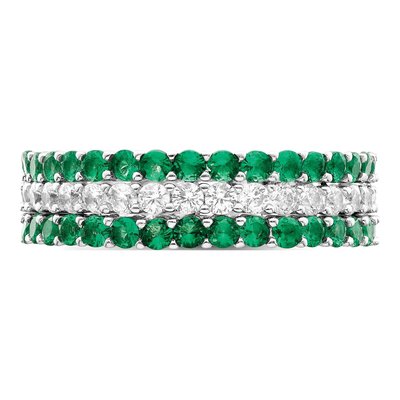Sterling Silver Green & White CZ 3-Ring Set – view 5