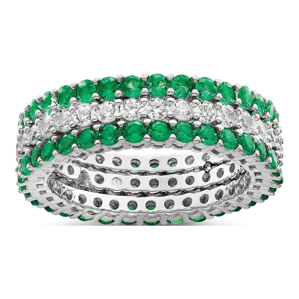 Sterling Silver Green & White CZ 3-Ring Set