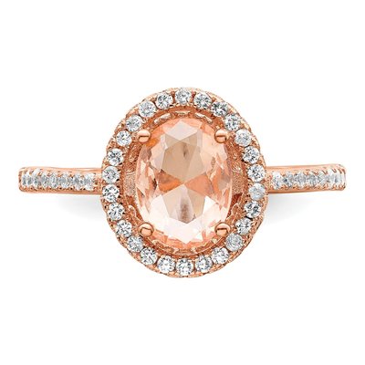 Rose Gold-Plated Sterling Silver CZ Oval Ring – view 6