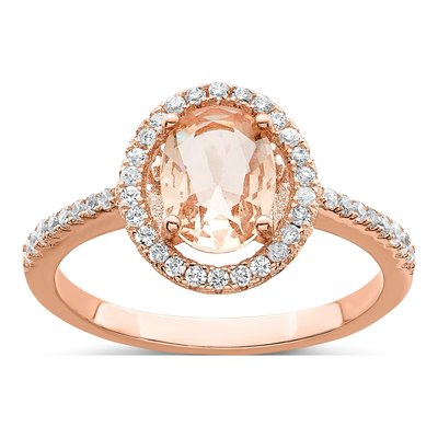 Rose Gold-Plated Sterling Silver CZ Oval Ring