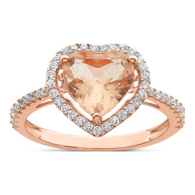 Rose Gold-Plated Sterling Silver CZ Heart Ring