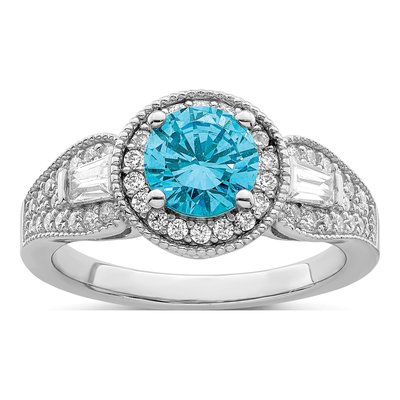 Sterling Silver CZ Aqua Ring