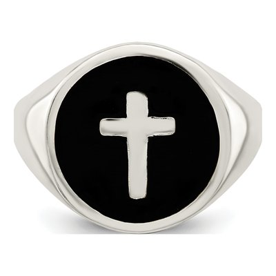 Men's Sterling Silver Enameled Cross Ring – view 6