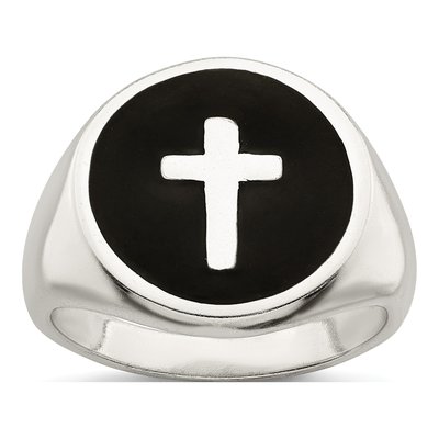 Men's Sterling Silver Enameled Cross Ring