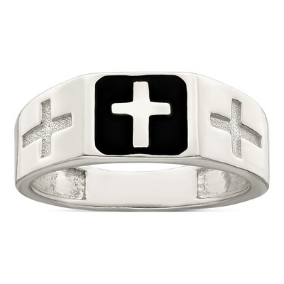 Men's Sterling Silver Enameled Cross Ring