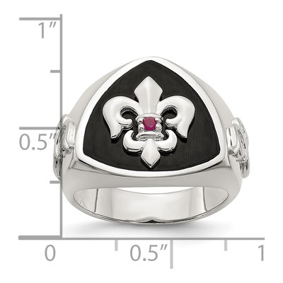 Men's Sterling Silver Agate & Ruby 03Ruby Fleur de Lis Ring – view 4