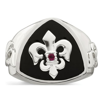 Men's Sterling Silver Agate & Ruby 03Ruby Fleur de Lis Ring – view 6