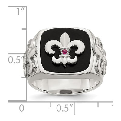 Men's Sterling Silver Agate & Ruby Fleur de Lis Ring – view 4