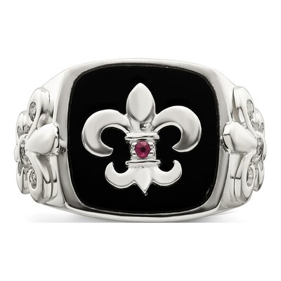 Men's Sterling Silver Agate & Ruby Fleur de Lis Ring – view 6