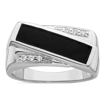 Men's Sterling Silver Onyx & CZ Ring