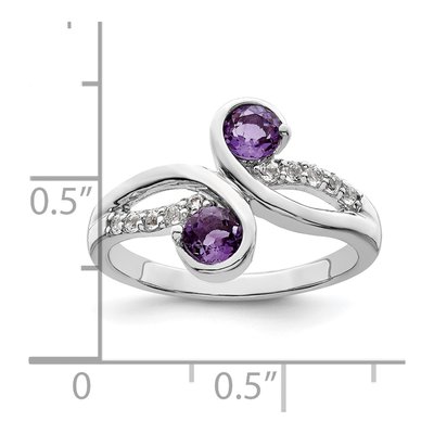 Sterling Silver Amethyst & White Topaz Swirl Ring – view 4