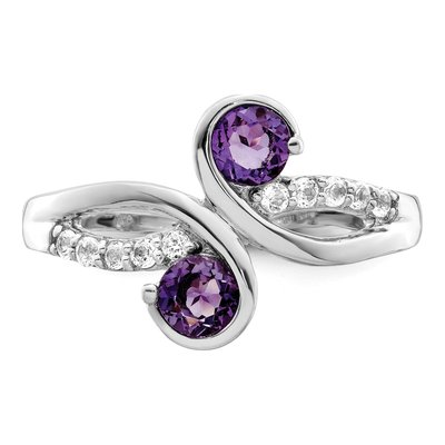 Sterling Silver Amethyst & White Topaz Swirl Ring – view 6