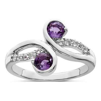 Sterling Silver Amethyst & White Topaz Swirl Ring