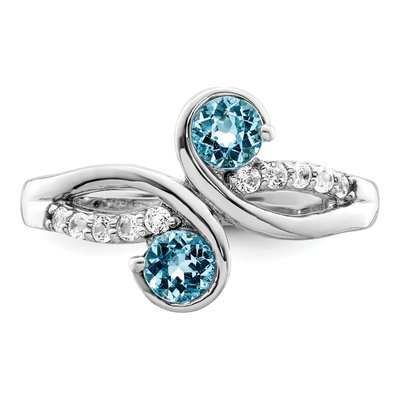 Sterling Silver Swiss Blue Topaz & White Topaz Swirl Ring – view 6