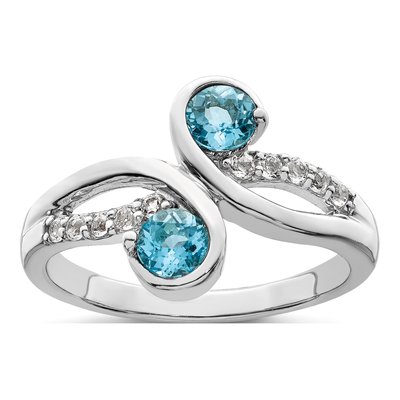 Sterling Silver Swiss Blue Topaz & White Topaz Swirl Ring