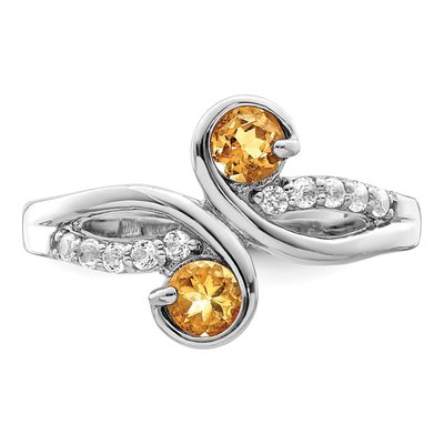 Sterling Silver Citrine & White Topaz Swirl Ring – view 6