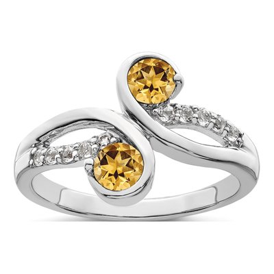 Sterling Silver Citrine & White Topaz Swirl Ring