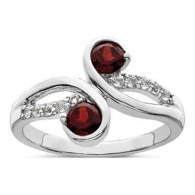 Sterling Silver Garnet & White Topaz Swirl Ring