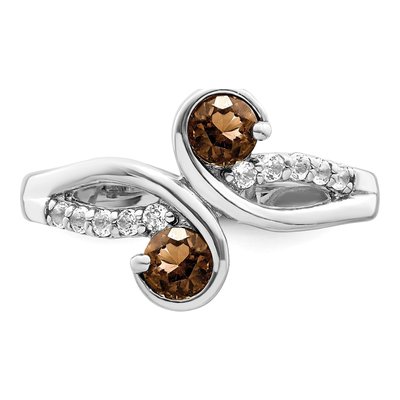 Sterling Silver Smoky Quartz & White Topaz Swirl Ring – view 6