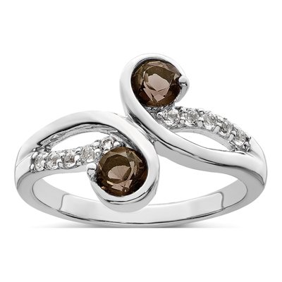 Sterling Silver Smoky Quartz & White Topaz Swirl Ring