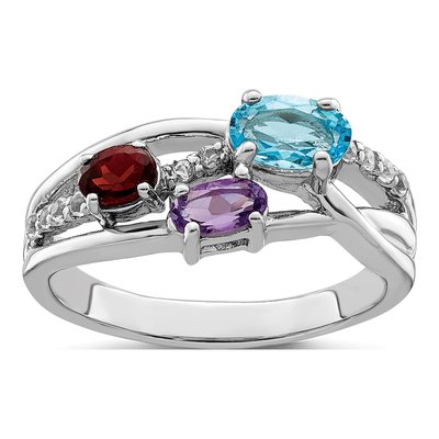 Sterling Silver Swiss Blue Topaz & Amethyst Multi-Gemstone Oval Ring