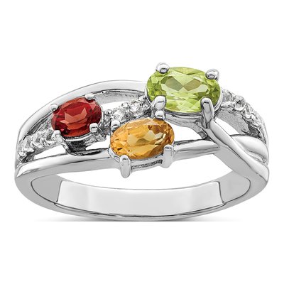 Sterling Silver Citrine & Garnet Multi-Gemstone Ring