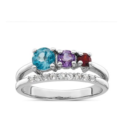 Sterling Silver Swiss Blue Topaz & Amethyst Multi-Gemstone Ring