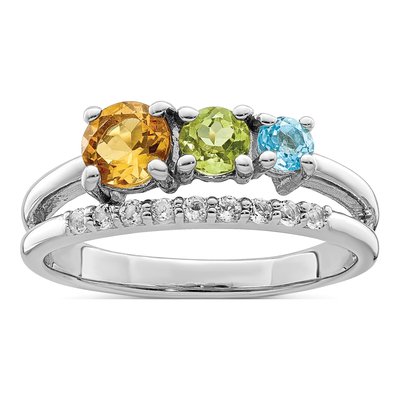 Sterling Silver Citrine & Peridot Multi-Gemstone Bypass Ring