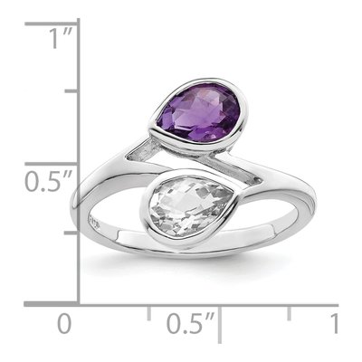 Sterling Silver Amethyst & White Topaz Pear Ring – view 4