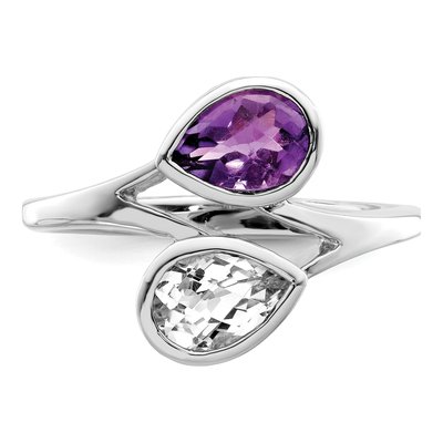 Sterling Silver Amethyst & White Topaz Pear Ring – view 6