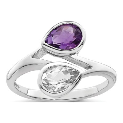 Sterling Silver Amethyst & White Topaz Pear Ring