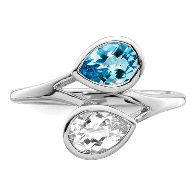 Sterling Silver Sky Blue Topaz & White Topaz ByPass Ring – view 6